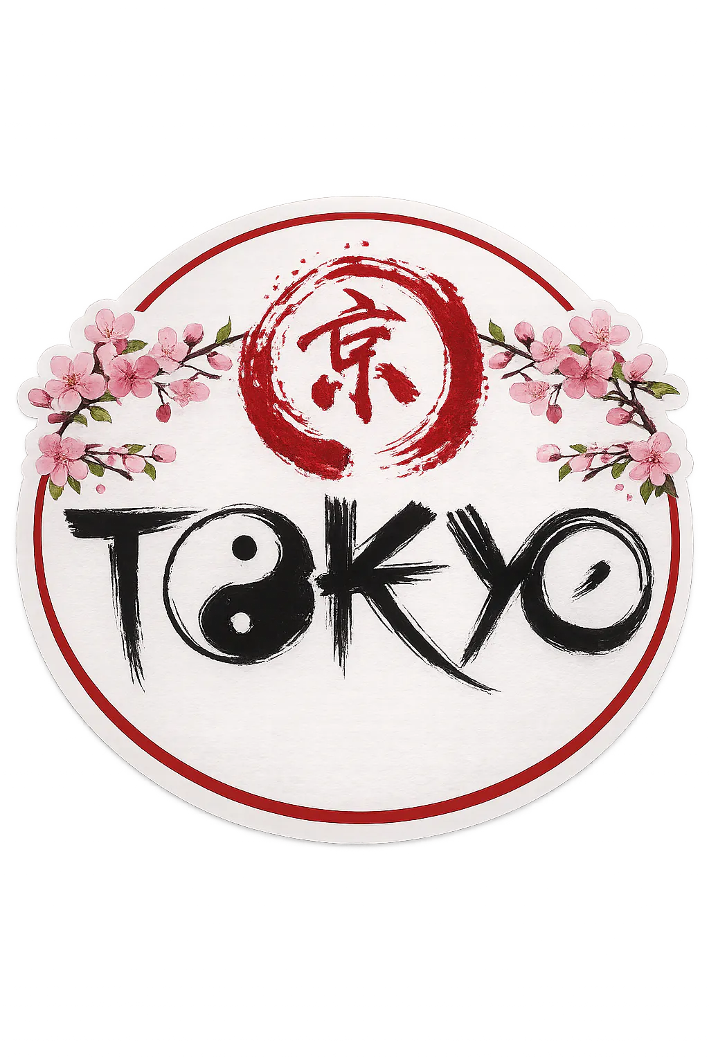 Circular Tokyo logo with cherry blossoms, Japanese kanji, and yin-yang symbol.